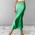 thumbnail image 2 of Prolriy Satin Skirt 2024 Skirt European and American Drape Satin Mid Length High Waist Hip A Line Skirts for Women Green S, 2 of 4