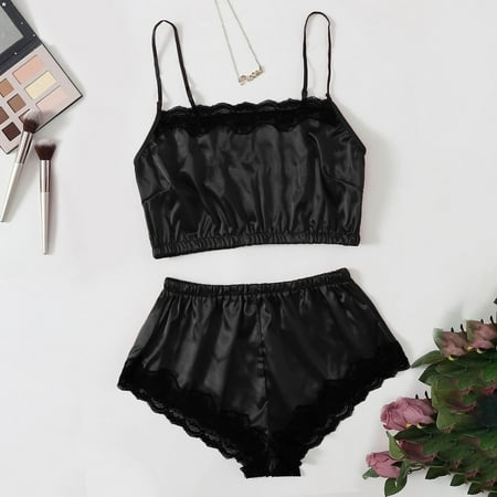 

Binmer Women Summer Pajama Suit Lace Lingerie Silk Underwear Sleepwear Underwear Pajamas Satin