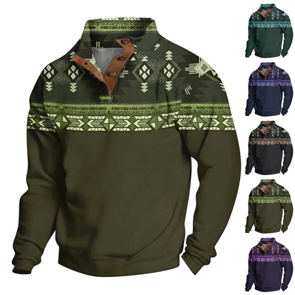 GrmtClth Mens Aztec Cowboy Sweatshirts Quarter Button Fleece Long Sleeve Western Winter Vintage Jacket Country Y2k 2XL