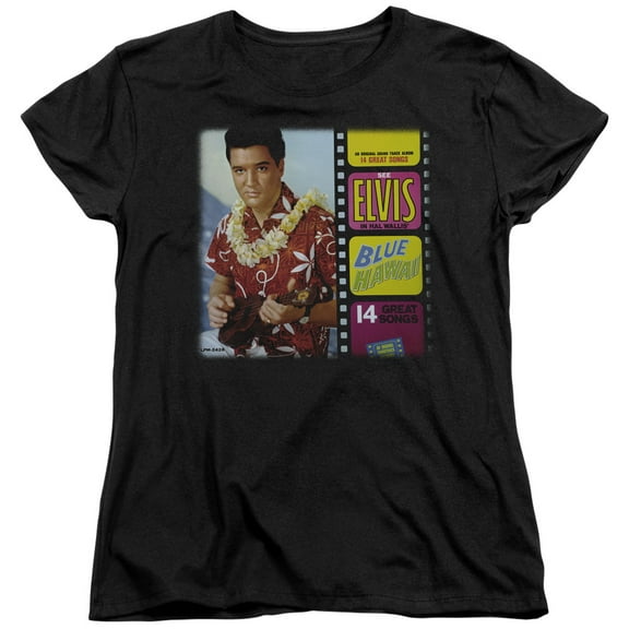 Trevco ELV663-WT-2 Elvis Presley & Blue Hawaii Album Womens Short Sleeve T-Shirt, Black - Medium