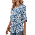 thumbnail image 3 of MOSHU V Neck Tops for Women 3/4 Length Sleeve Women Tops Casual Dressy Women Blouses Trendy Tunic Tops, 3 of 9