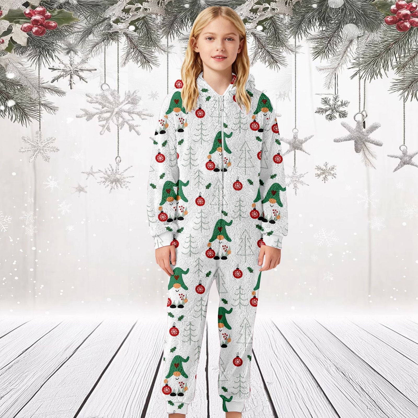 XDZJLR Flannel Christmas Onesie Pajamas For Kids Boys Girls Xmas Cozy Fleece Print Jumpsuit Hooded Romper Winter Holiday Outfit Soft Thermal Loungewear Toddler Kid Sleepwear Green 5-6 Years