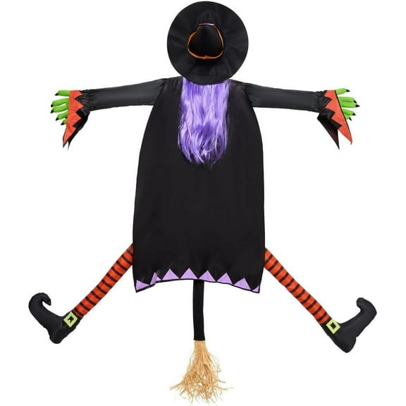 Halloween Crashing Witch into Tree Halloween Decoration with Purple Hair, Halloween Outdoor Indoor Decor for Haunted House Prop, Porch, Yard, Patio Decoration
