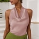 thumbnail image 2 of Blusas de Satén para las Mujeres Vestido Elegante sin Mangas Cuello de Vaca Blusa de Corbata Trasera, Color Sólido Cortado Top para Bodas Y Fiestas de Verano, 2 of 7
