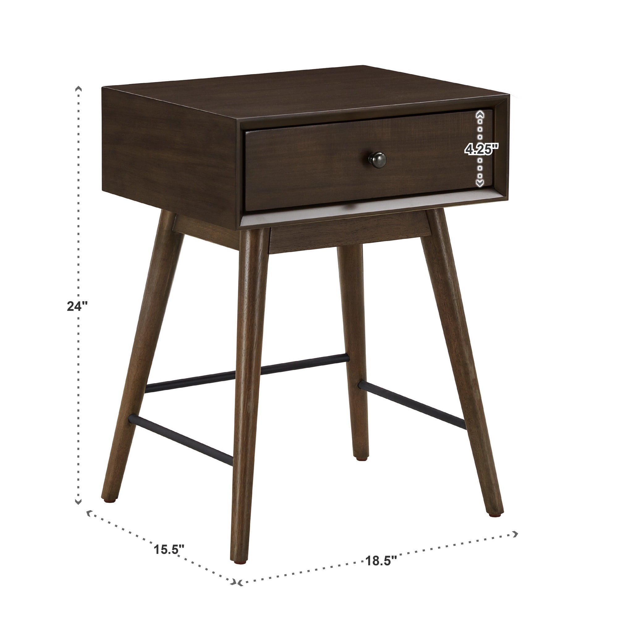 Weston Home Alcott Wood 1-Drawer End Table, Dark Walnut Finish