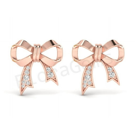 Bow Earrings Ribbon Stud Earrings for Women 925 Sterling Silver 14K Rose Gold Plated Gift For Women