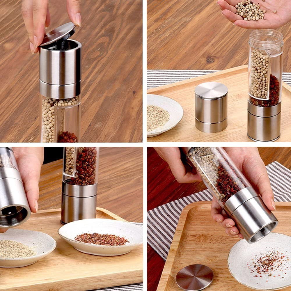 Double-head manual stainless steel grinder black pepper sea salt grinder kitchenware seasoning bottle