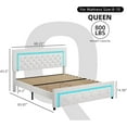 thumbnail image 2 of 4 EVER WINNER Queen Size LED Bed Frame with Headboard，Upholstered Platform Bed Frame with LED Lights，Diamond Tufted Headboard and Footboard，White, 2 of 7