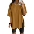 thumbnail image 2 of Women Summer Tops Women Oversize Sports Shirt Short Sleeve Blouses Summer Loose Tops Functional Shirt Tunic Loose With Slits Womens Long Sleep Top Long Sleeve Blouses for Running Top Full Brown XL, 2 of 4