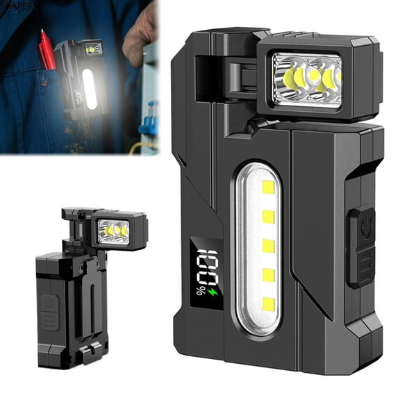Magnetic Rechargeable LED Work Light with Digital Display & USB-C – 1200 Lumens, Multi-Angle Rotating Head, Red/Blue Warning Modes for Emergency, Auto Repair, Camping & Construction – Portable Flashl