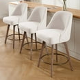 thumbnail image 3 of Foreate Swivel Bar Stools Set of 2, 26" Counter Height, Upholstered Linen Fabric with Mid-Back & Wood Legs, Modern Chair Island Stool for Kitchen Pub, Off White, 3 of 14