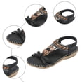 thumbnail image 4 of Rokment Womens Bohemian Beach Wedge Low Heels Dressy Sandals Ethnic Vintage Rhinestones Heart Charms Elastic Ankles Strap Comfortable Dress Walking Summer Shoes A Size 6, 4 of 6