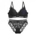 thumbnail image 2 of Deepwonder Ladies Lingerie Thin Solid Color Lace Bow Deep V No Steel Ring Bra + Briefs Set, 2 of 5