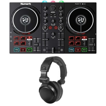Numark Party Mix II Built-in Lightshow DJ Controller with DJ Headphones Bundle