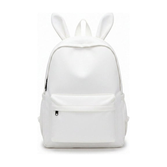 3D Bunny Ear Nylon Backpack, Solid Color Lightweight Student Daypack with Laptop Slot & Padded Shoulder Straps for School & Daily Commute