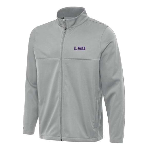 Men's Antigua Gray LSU Tigers Links 2 Full-Zip Golf Jacket