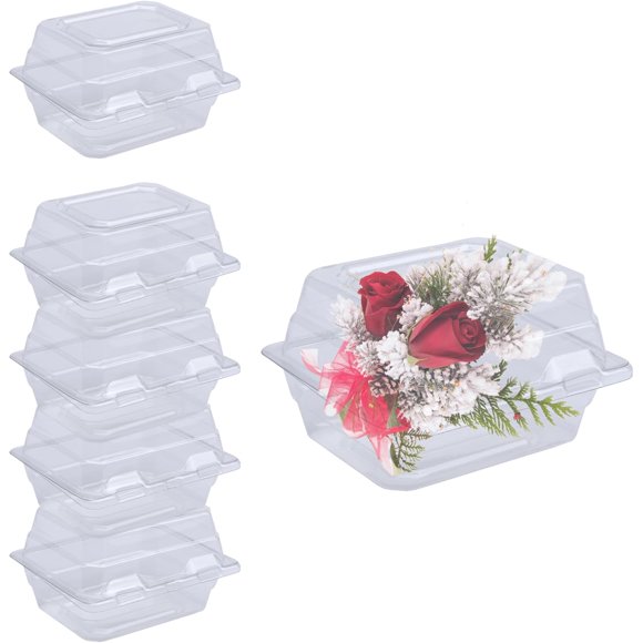 Curtis Wagner Plastics CW-543 Clear Boutonniere Flower Boxes (5-Pack) Size 4.5" x 3.75" x 3" | Plastic Floral Containers for Corsage, Small & Large Flowers | Perfect for Weddings, Proms, Keepsakes