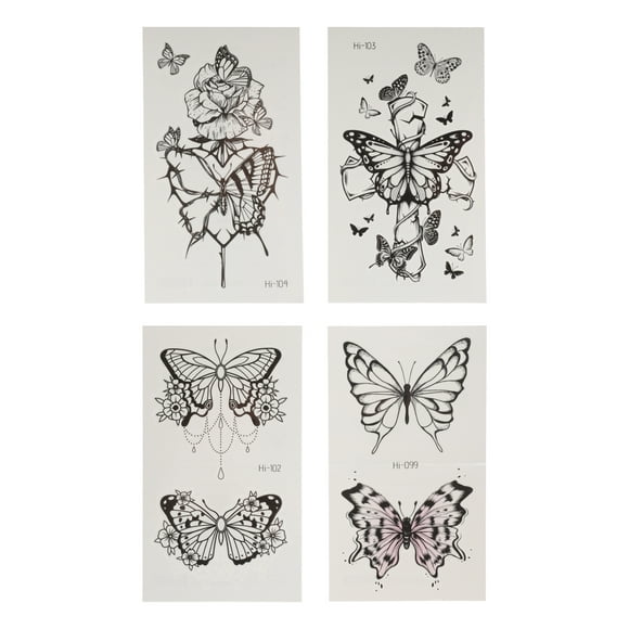 Unique Bargains 4 Pcs Realistic Fake Tattoos Butterfly Pattern Temporary Tatto for Adult Fluorescent Blue
