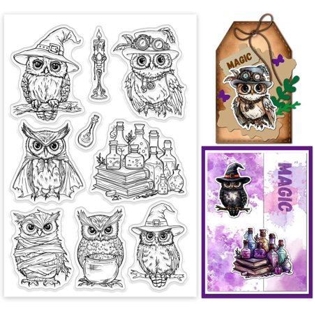Magic Owl Clear Stamps Potion Bottle Witch Hat Silicone Clear Stamp Seals Transparent Stamps for DIY Scrapbooking Cards Making Photo