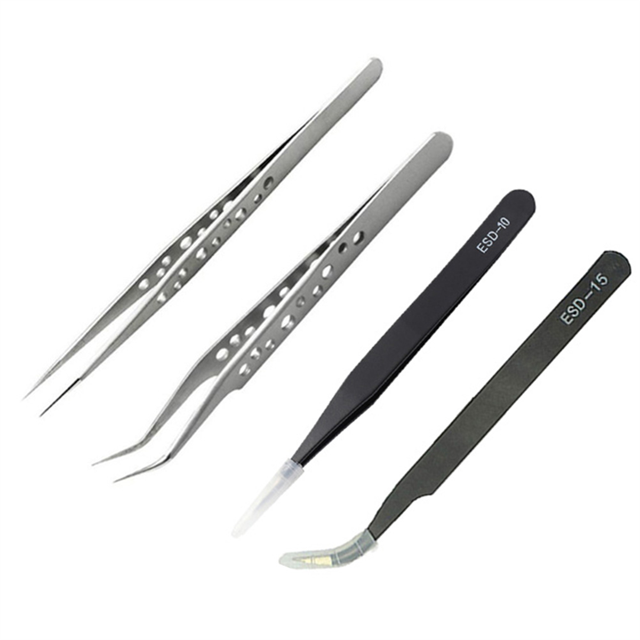 Precision Industrial Tweezers Anti-Static Magnetic Stainless Steel Tweezers Set for Electronics Soldering Maintenance