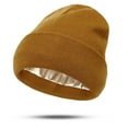 thumbnail image 1 of Sombrero Gorro de punto acrílico con forro de satén para mujer, protector del cabello, cálido, elástico, unisex, color caramelo, 1 unidad Rkxzt, 1 of 9