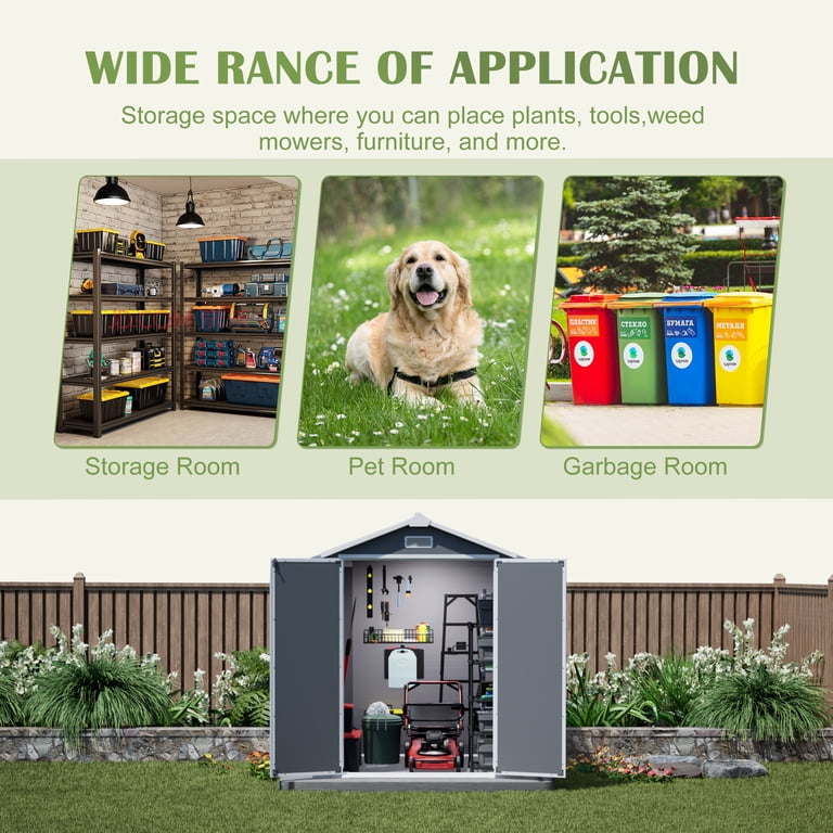 LZBEITEM 6' x 6' Plastic Outdoor Storage Shed with Floor, Resin