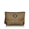 Women Pre-Owned Authenticated Burberry Plaid Clutch Bag Canvas Fabric Brown