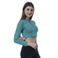 thumbnail image 4 of Moomaya Womens Basic Long Sleeve Solid Crop Tops Zipper Slim Fit Sports Summer T Shirt, 4 of 7