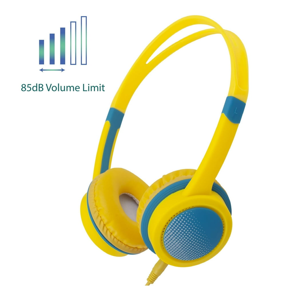Wired Kids OverEar Headphones, OnEar Headset for Toddler & Boys, Yellow & Blue