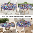 thumbnail image 7 of Stretch Round Tablecloth Boho Floral Design, Elastic Hem for 38 to 42 Inch Tables, 44" Durable Vinyl Cover for Cafe & Home, 7 of 7