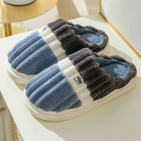 

Yinguo Slip On Open Couples Furry Men Keep Plush Warm Winter Slippers Toe Flat Home Shoes Men s Slipper