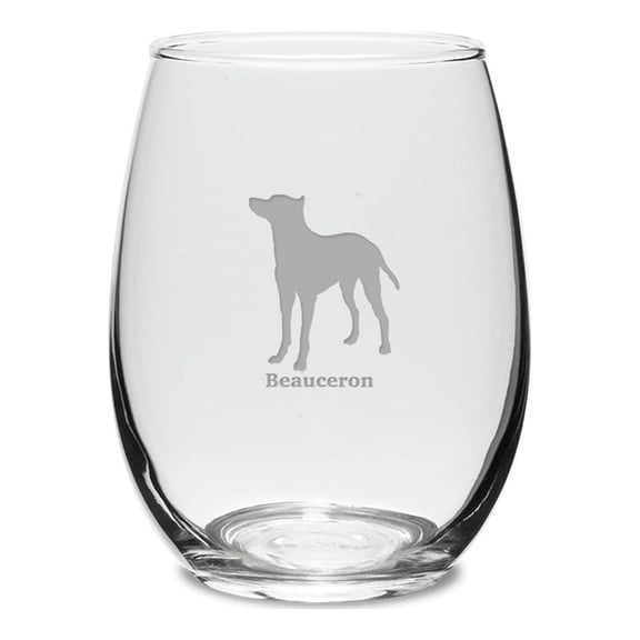 Beauceron Deep Etched 15 oz Stemless White Wine Glass