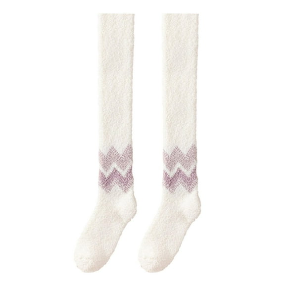 Calcetines hasta la rodilla para mujer, calcetines suaves y elegantes de invierno, medias largas de tubo de forro polar Púrpura