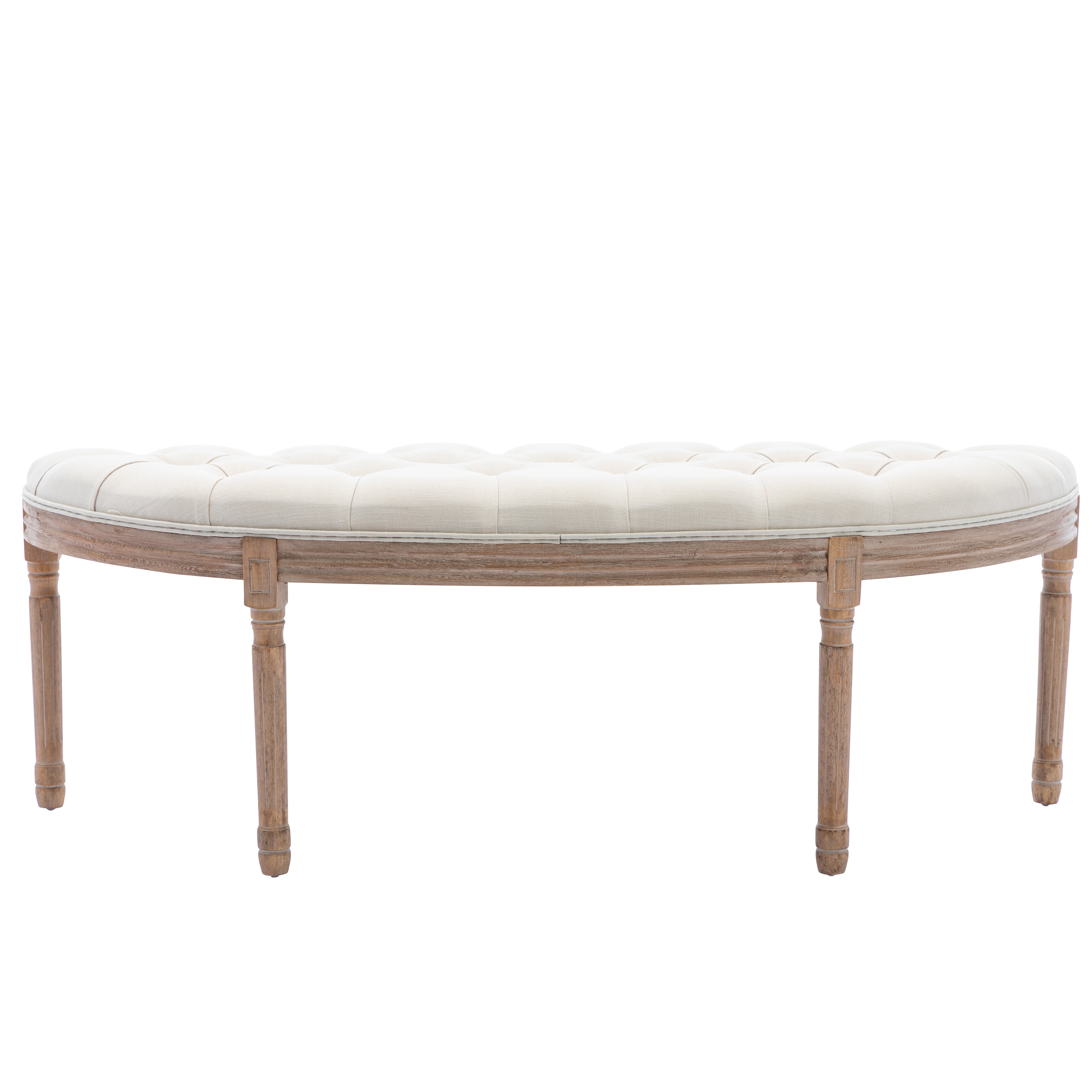 Private Jungle Half Moon French Vintage Bench with Padded Seat & Rubberwood Legs,Beige Private Jungle Half Moon French Vintage Bench with Padded Seat & Rubberwood Legs,Beige