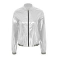 thumbnail image 3 of Zaldita Women's Holographic Zipper Bomber Jacket Long Sleeve Baseball Collar Jacket Coats Silver 3XL, 3 of 7