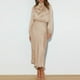 thumbnail image 4 of Vestido Lohuatrd para mujer, cuello medio alto, satén, manga larga, color liso, mangas abullonadas, cintura ajustada, vestido de noche, boda, cóctel, fiesta, midi., 4 of 8