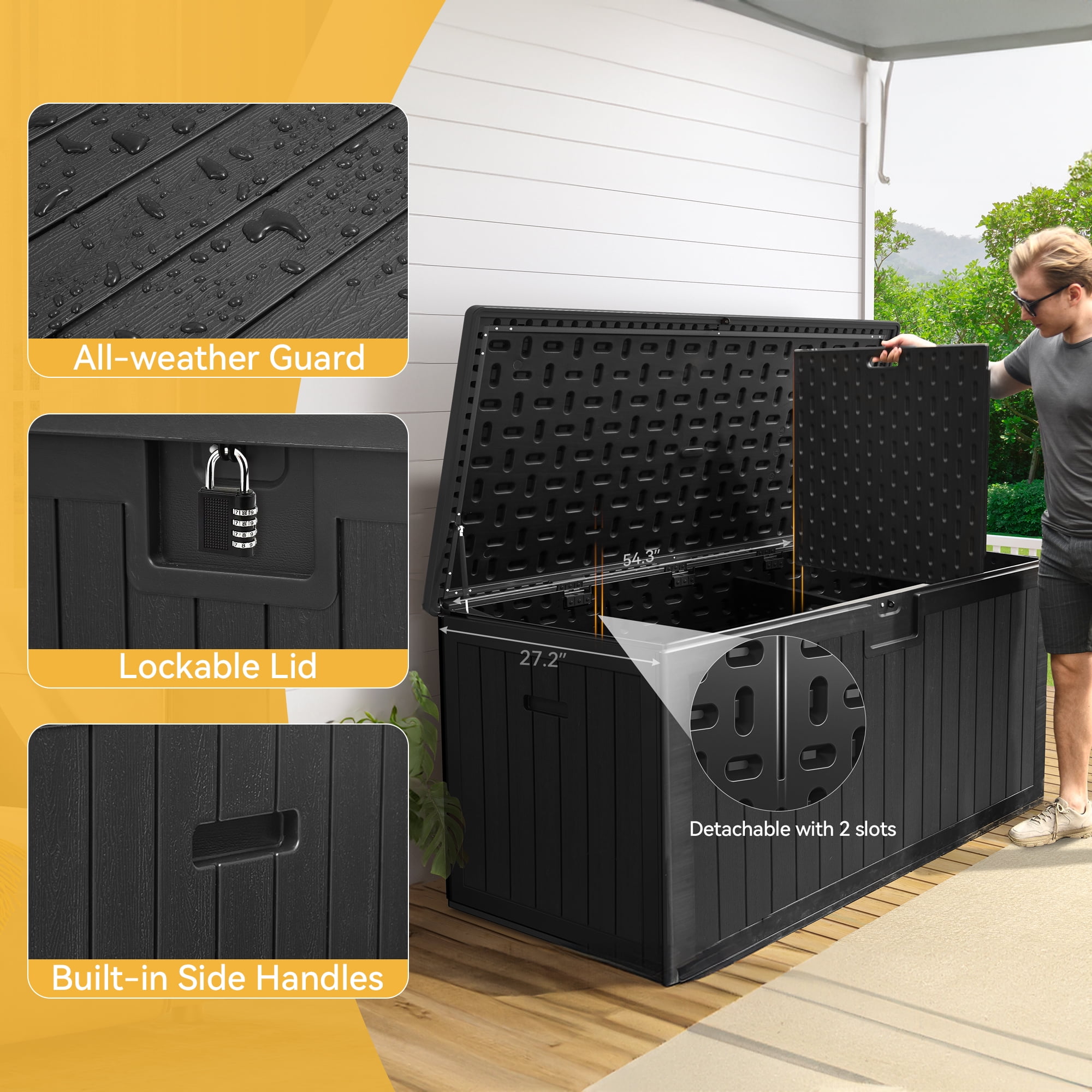 Dextrus Outdoor 150 Gallon Waterproof Resin Deck Box with Lock, Black