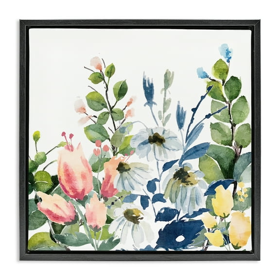 Stupell Industries Assorted Spring Blooms Plants & Flowers Painting Black Floater Framed Canvas Art Print Wall Art, 18 x 18