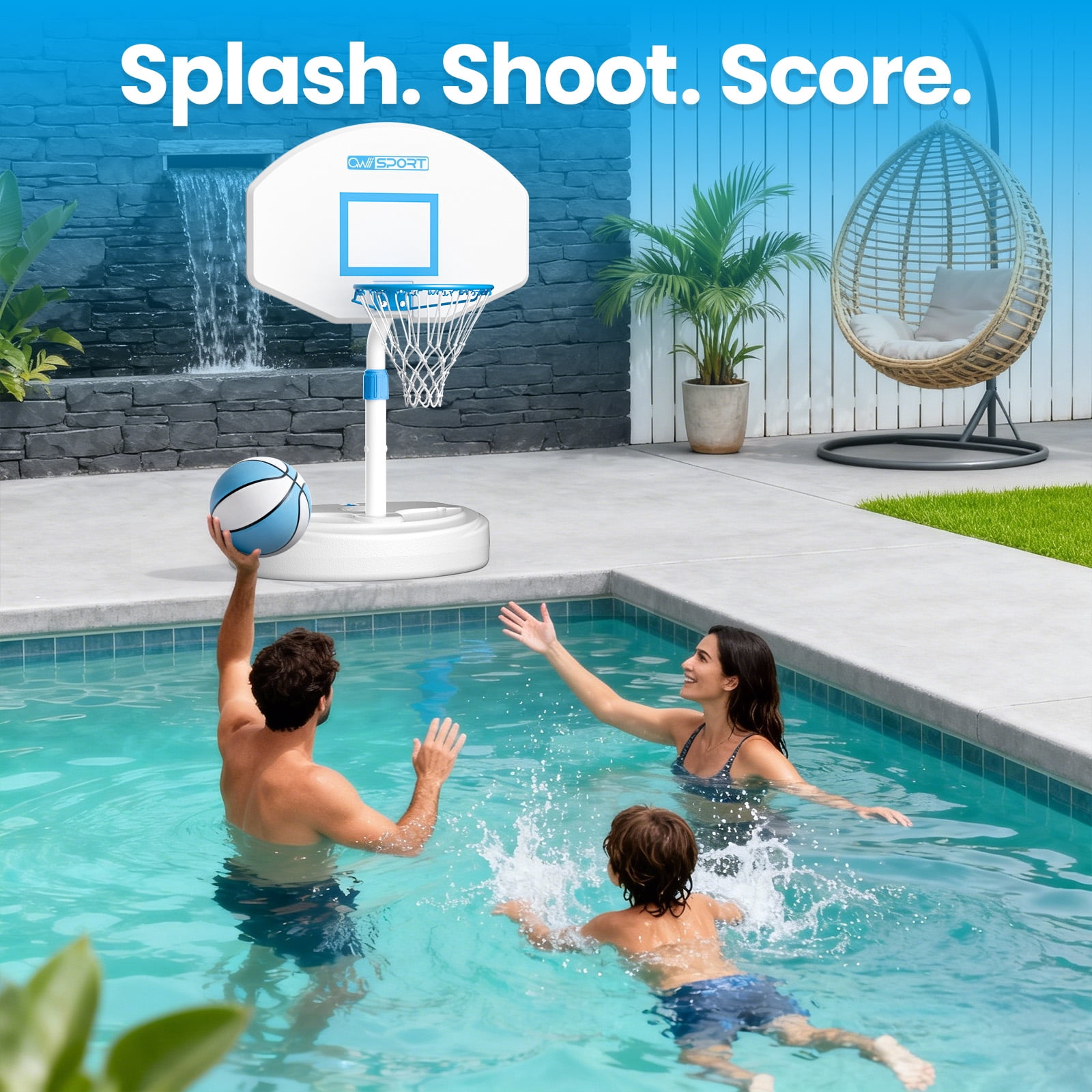 Portable Swimming Pool Basketball Hoop 36 inch, 2 Balls and Pump Included, Poolside, Durable & Sturdy, Clear Polycarbonate Backboard