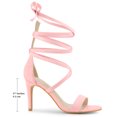 thumbnail image 2 of BLISSFUL STEP Women's Open Toe Stiletto Heeled Lace up Solid Sandals Pink 6, 2 of 3