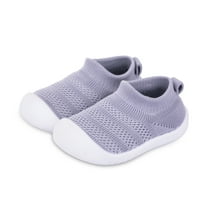 Baby Toddler First Walking Non-Skid 1-4 Years Kids Shoes Infant Boys Girls Soft Sole Lightweight Breathable Knitted Mesh Sneakers Slip-on Slippers(A08-Grey-M)