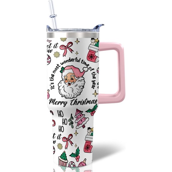 40 OZ Christmas Gift Tumbler with Handle and Straw Christmas Old Man Steel Double Walled Vacuum Insulated Cup, Cute Holiday Gifts for Women Girls