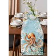 thumbnail image 4 of ERUNPONLY Brown Octopus Coastal Table Runner - 120 Inch Long Nautical Summer Beach Ocean Botanical Cotton Linen Dress Scarves Farmhouse Table Runner for Kitchen Dining, Coffee Table, 13" x 120", 4 of 8
