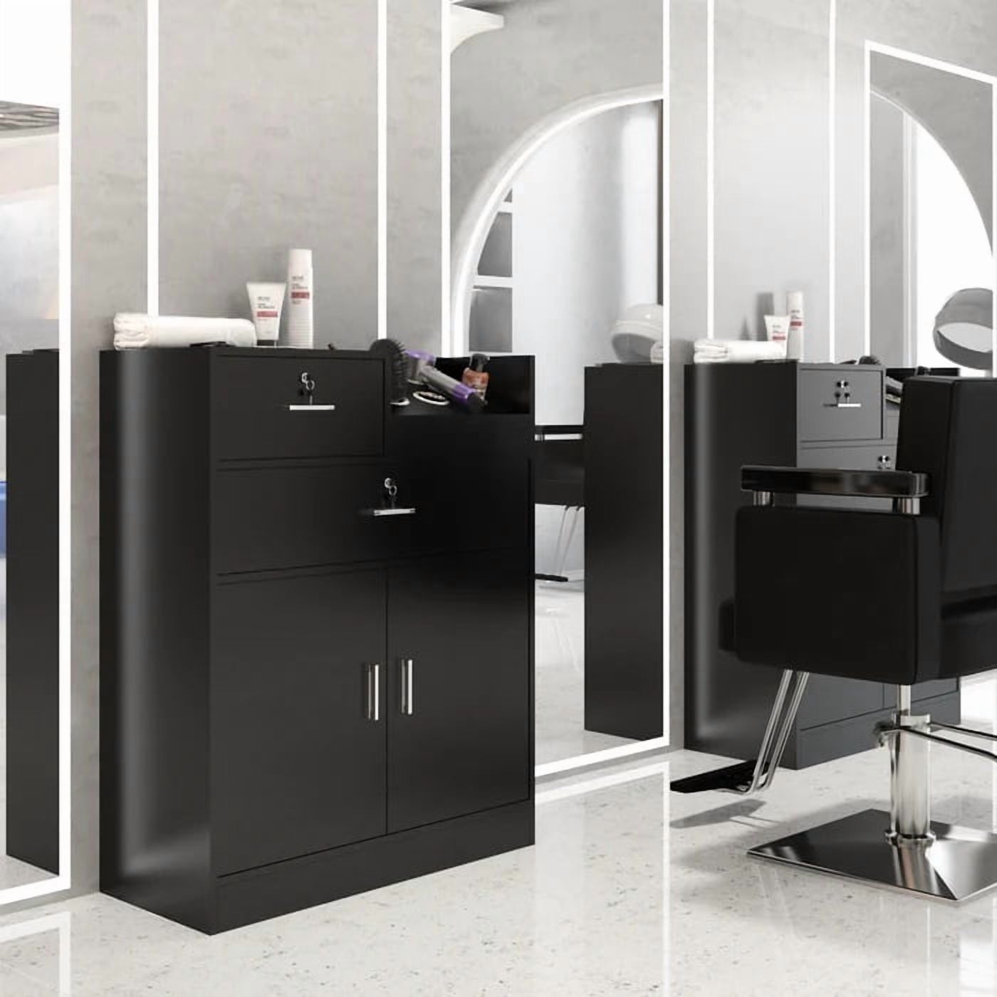 Ktaxon Salon Station Storage Cabinet with Locking Drawer, 5 Hair Dryer Holders, Black