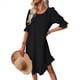 thumbnail image 3 of Vestido Corto Holgado con Mangas Abullonadas, Bajo con Volantes, Cuello Redondo y Fruncido, Color Negro, Talla M, 3 of 10