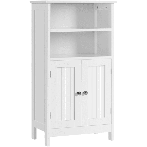 FullFurnique 5-Tier Bathroom Floor Cabinet with Double Door and Adjustable Shelf, White