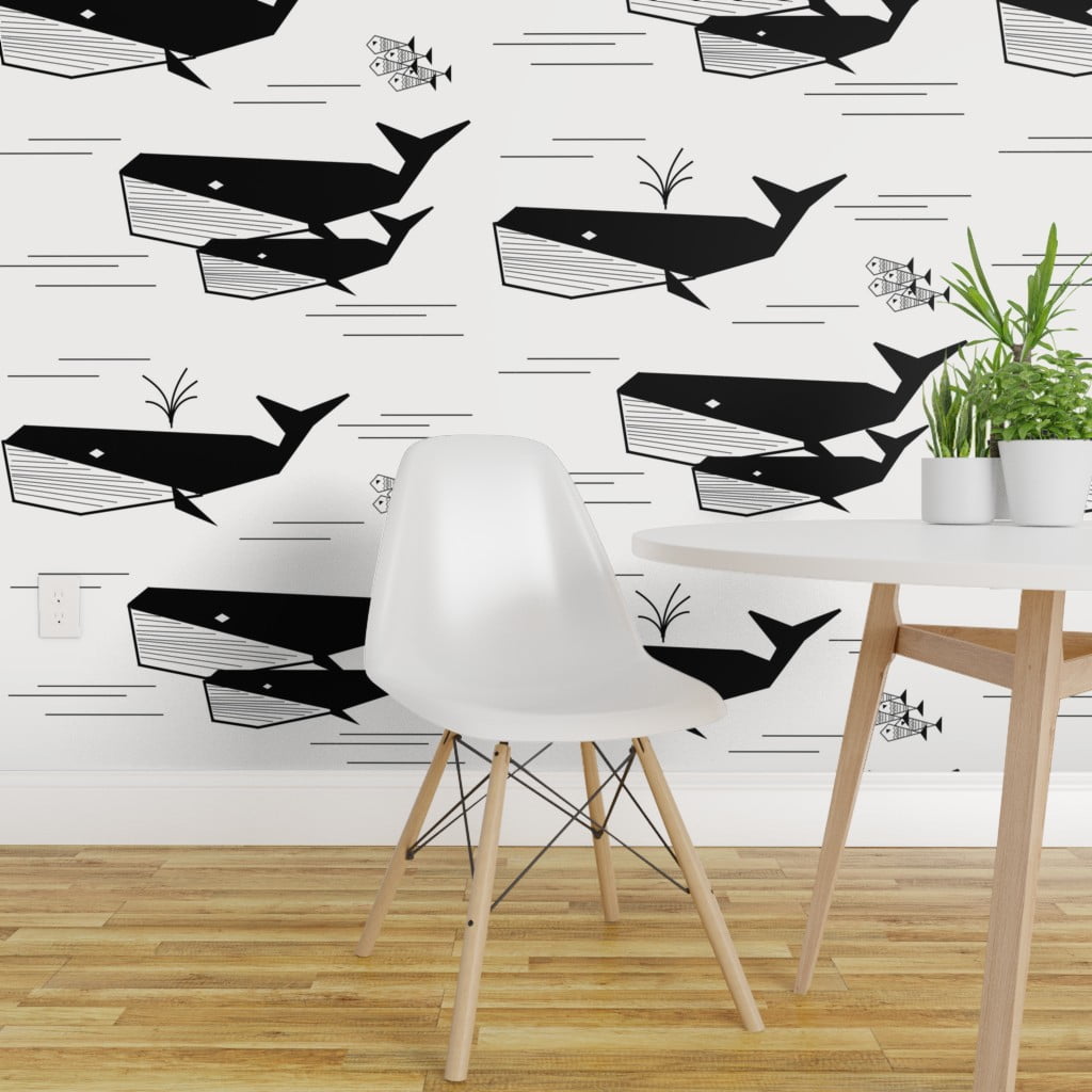 Peel-and-Stick Removable Wallpaper Whales Monochrome Geometric Animal