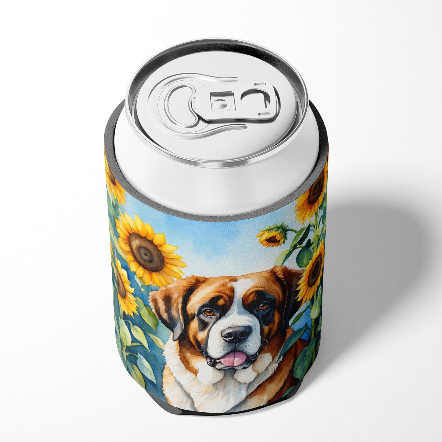 Saint Bernard in Sunflowers Can or Bottle Hugger 3 in x 5 in
