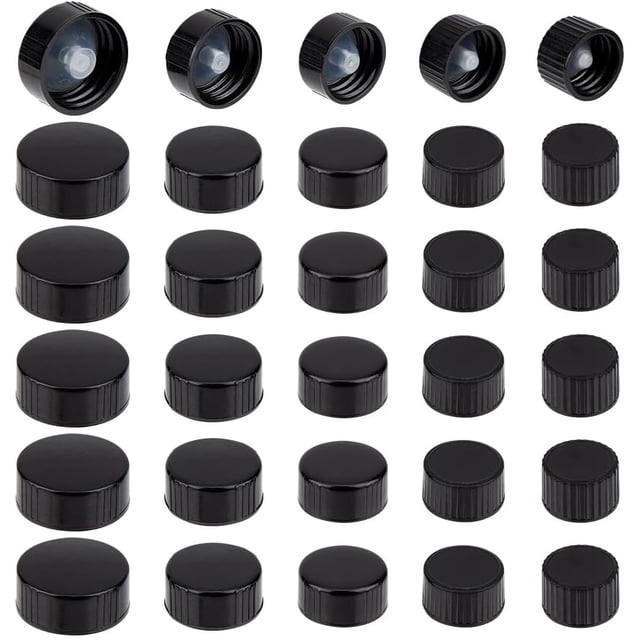 30 unidades de tapones de resina fenólica de 16,5/18/20/22/26 mm, tapones de rosca de resina negra con sello de polietileno, tapones de repuesto para botellas y jarras.
