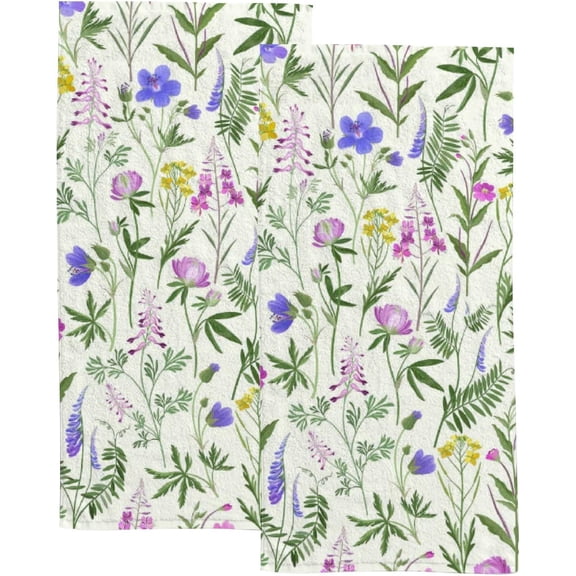 GZHJMY Fingertip Hand Towels, 2 Pack Pcs Floral Pattern Meadow Flowers Absorbent Face Bath Towels for Bathroom Kitchen, 30"x15"